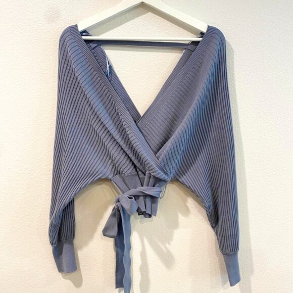 Crossover Tie Open Back Sweater by Love Tree – Light Blue (Size Small) - Picture 1 of 8